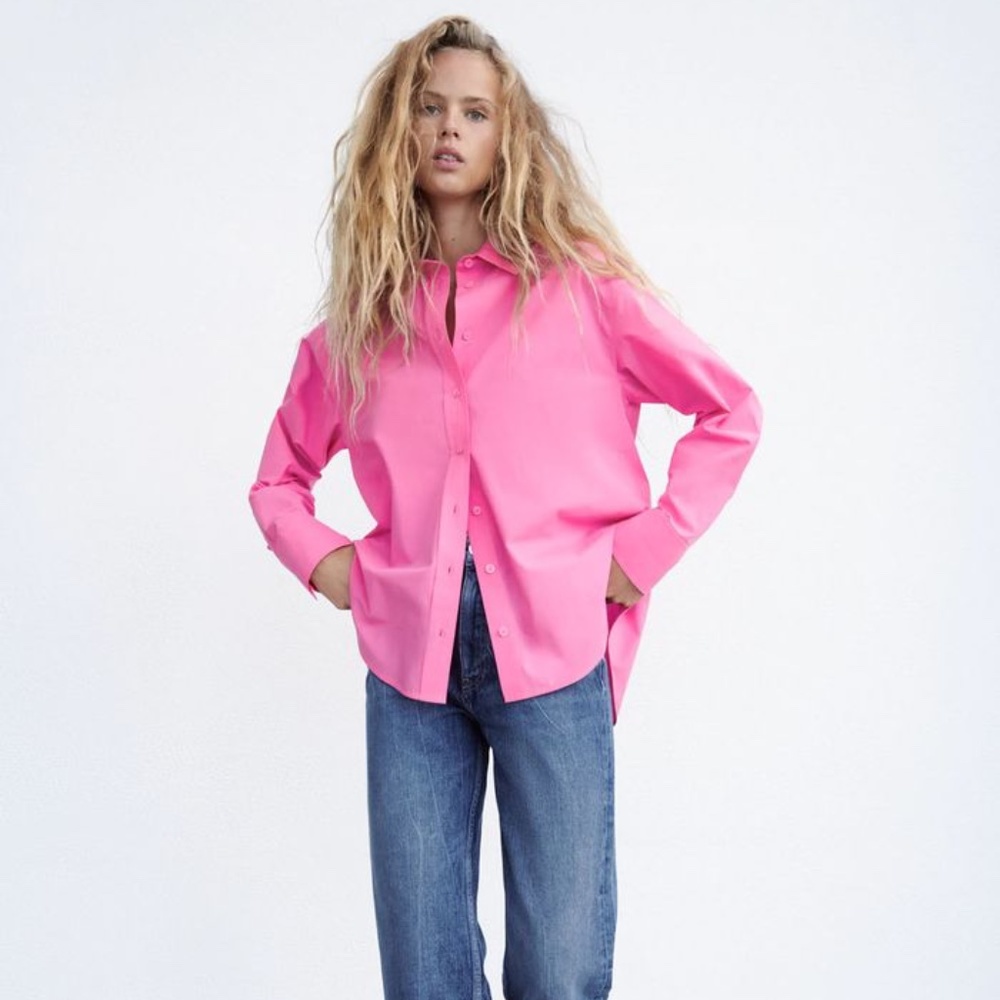ZARA POPLIN SHIRT FUCHSIA - NWOT // Size S